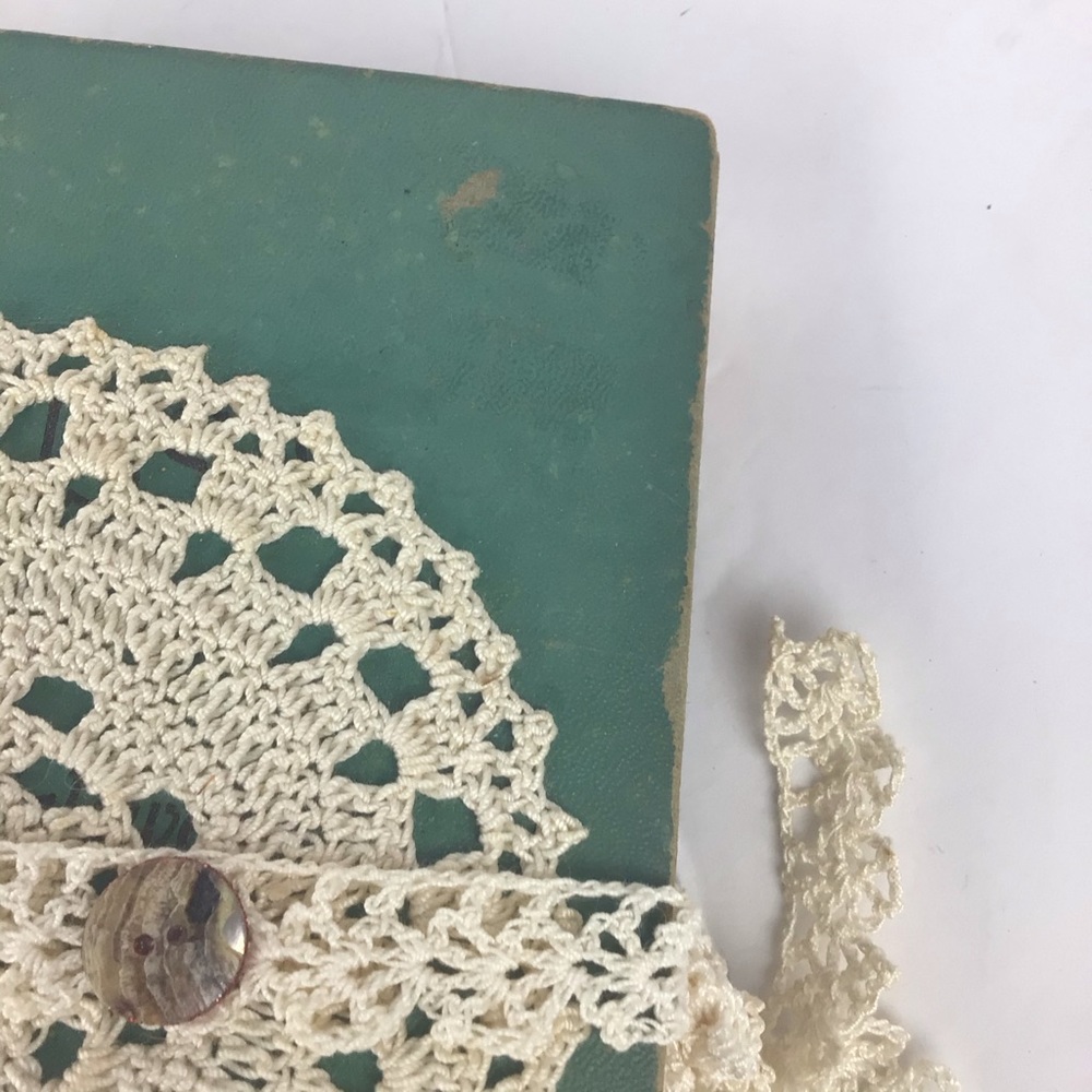 Pair of vintage green books with crochet accent. - Picture 3 of 13